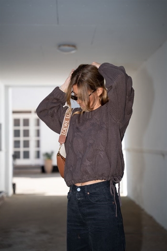Linea, Pullover Tie Knit, Seal Brown